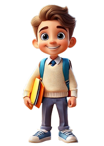 petit bonhomme avec un sac à dos et qui tient une farde dans sa main qui sourit